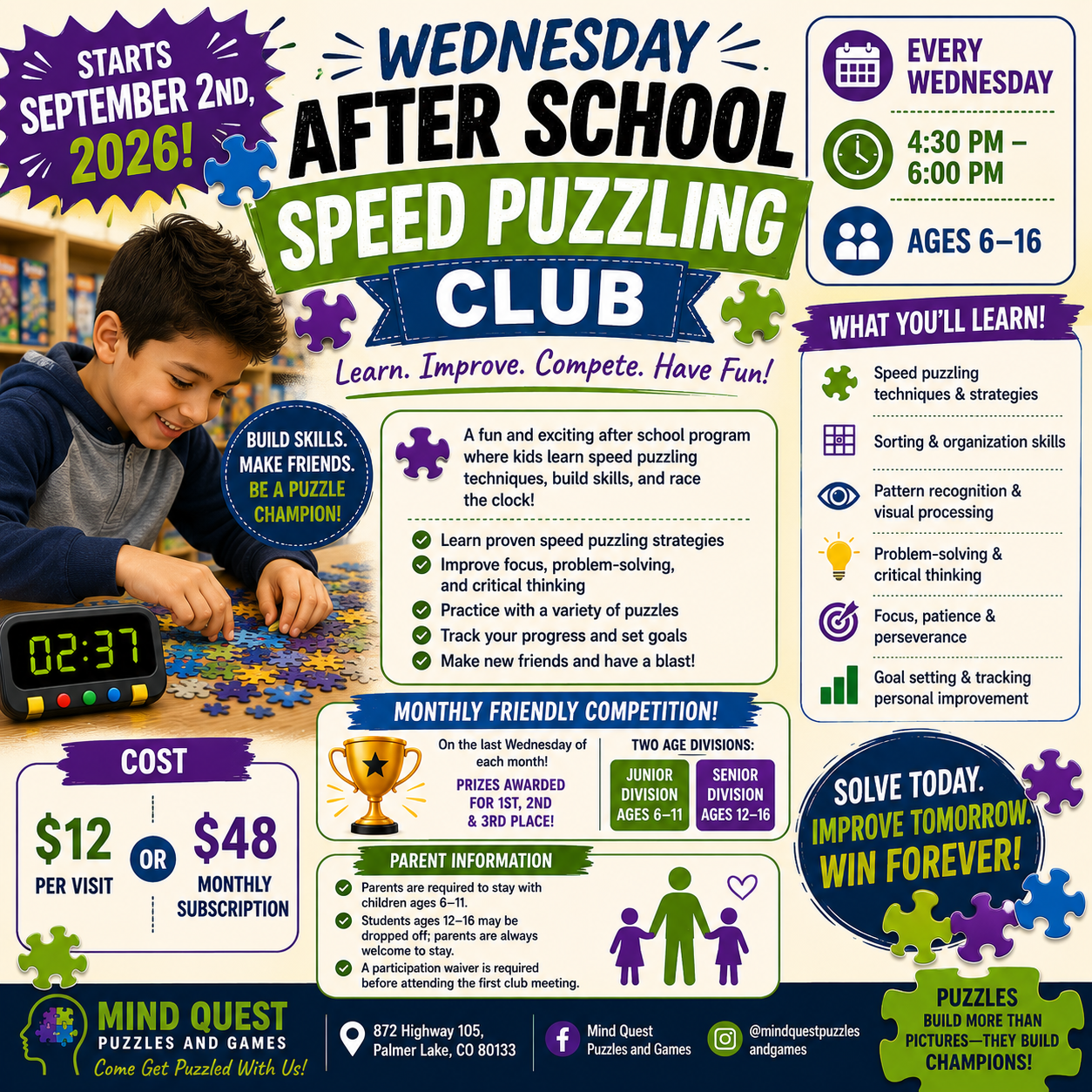 Wednesday After School Speed Jigsaw Puzzling Club Registration - YOUTH