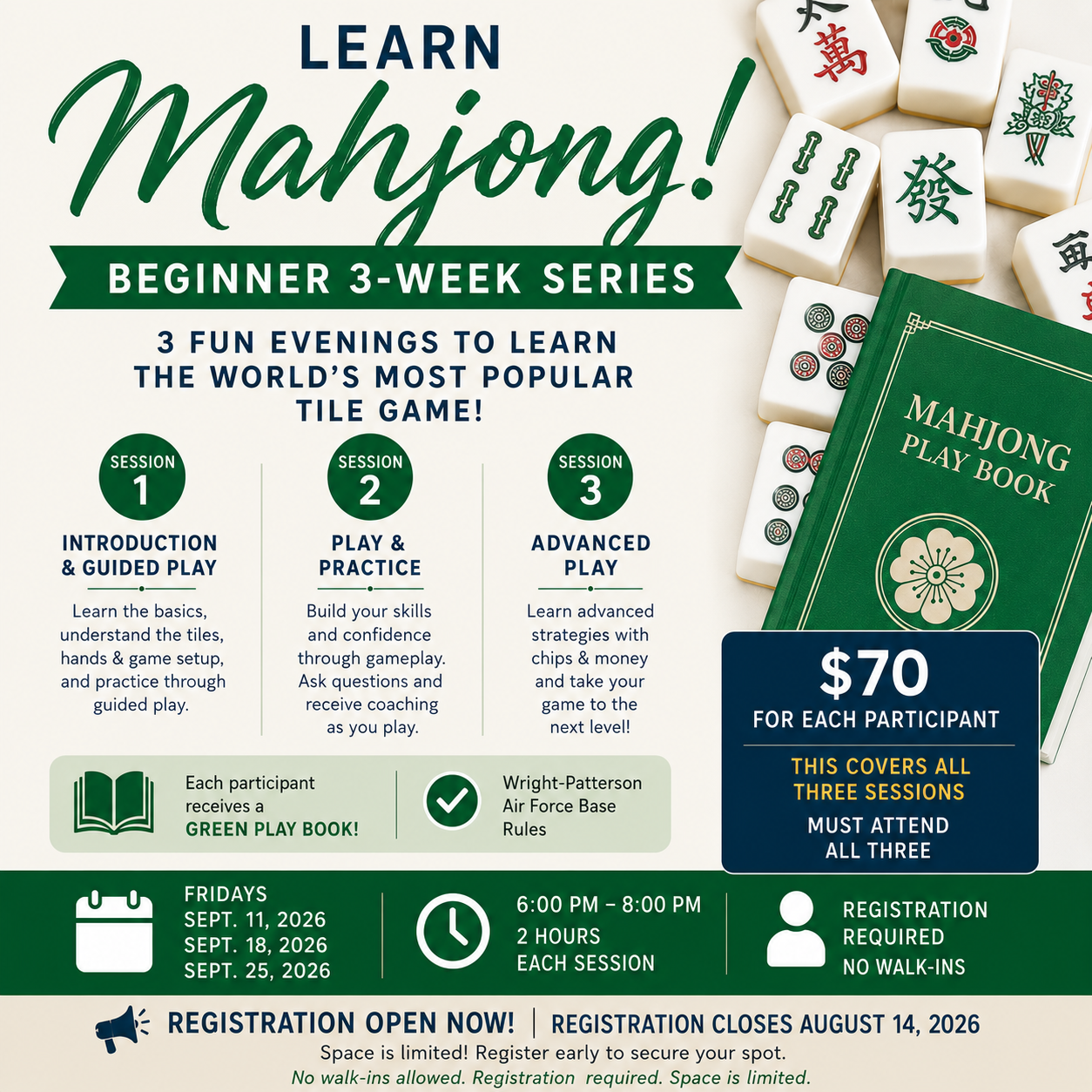 Learn Mahjong! Beginner 3-Week Series (September 2026)