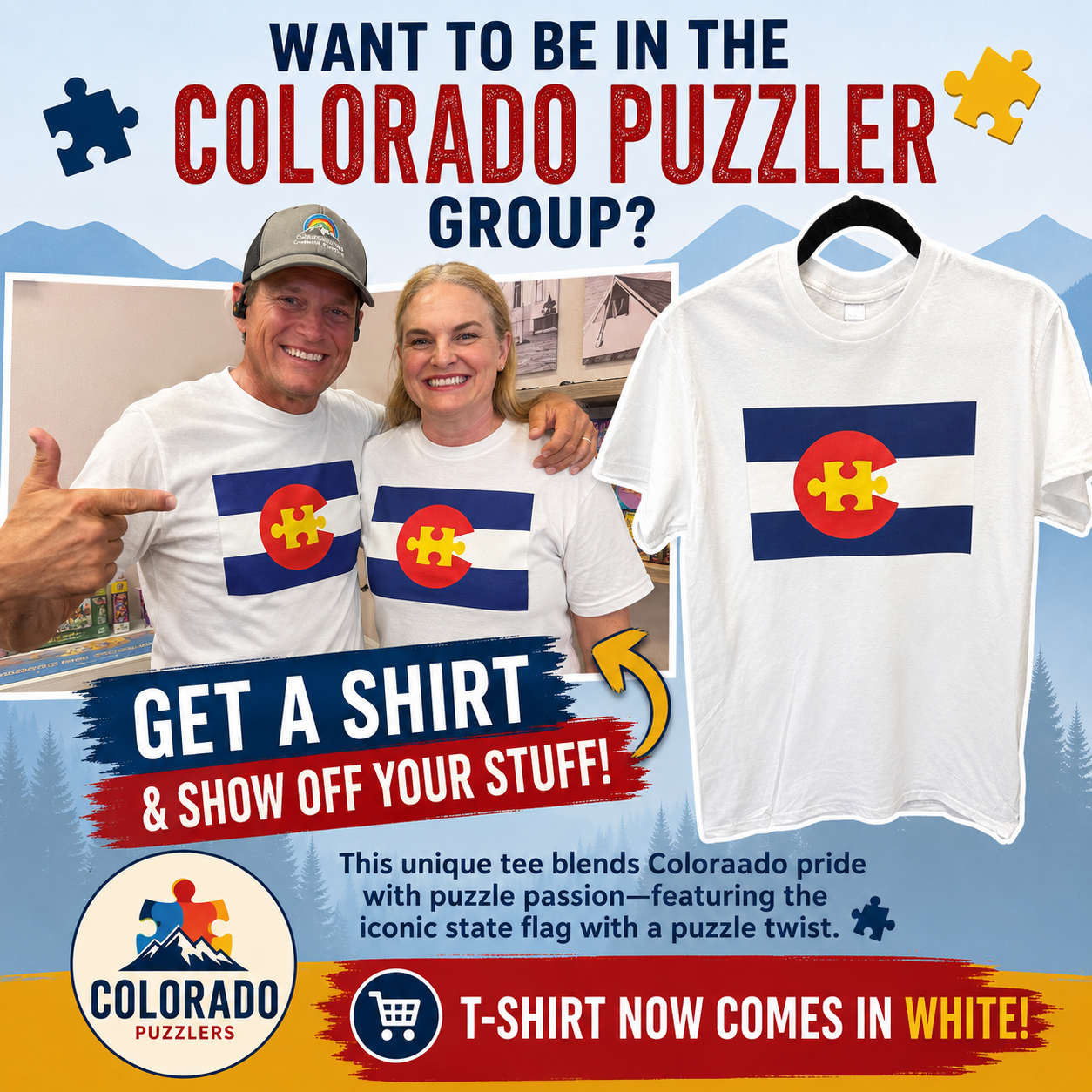 Colorado Puzzle Flag - Unisex T-Shirt - White