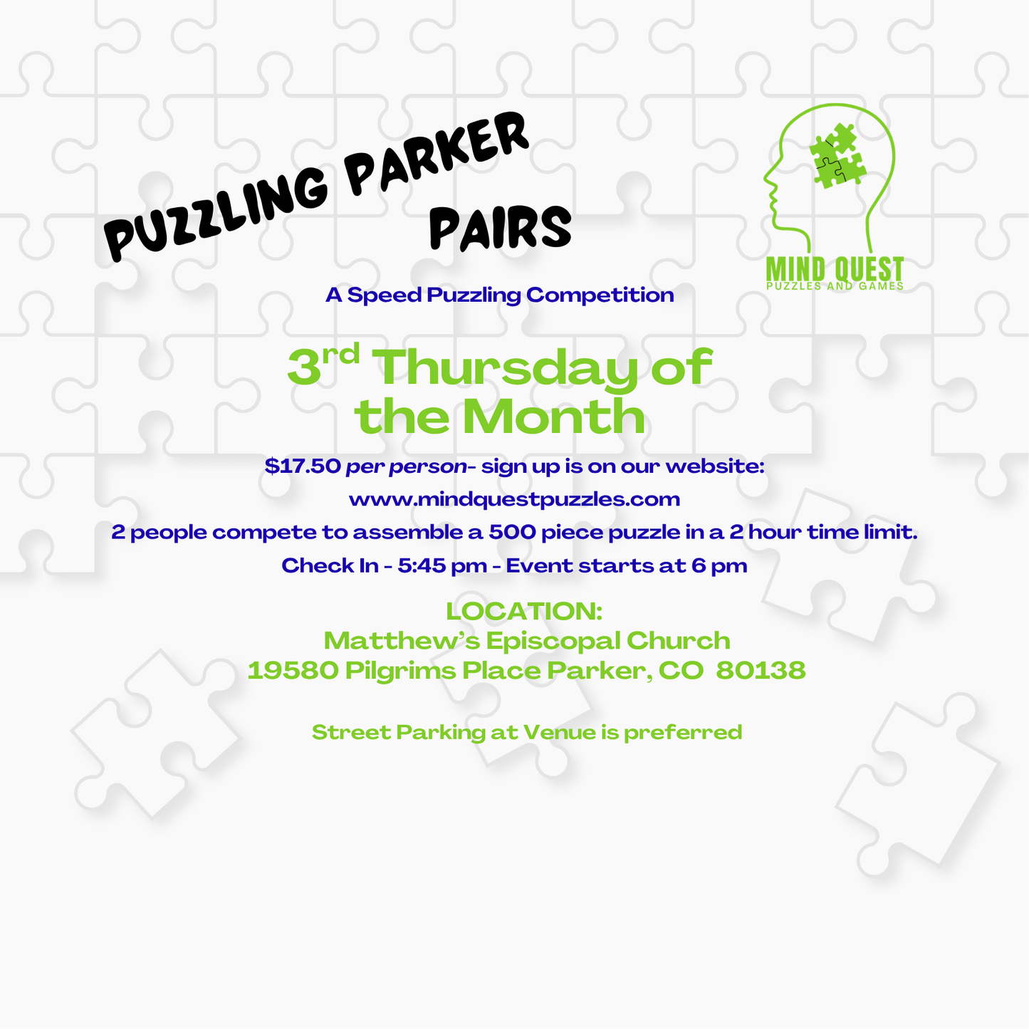 Parker Pairs Speed Puzzling Event - PLEASE SELECT A DATE