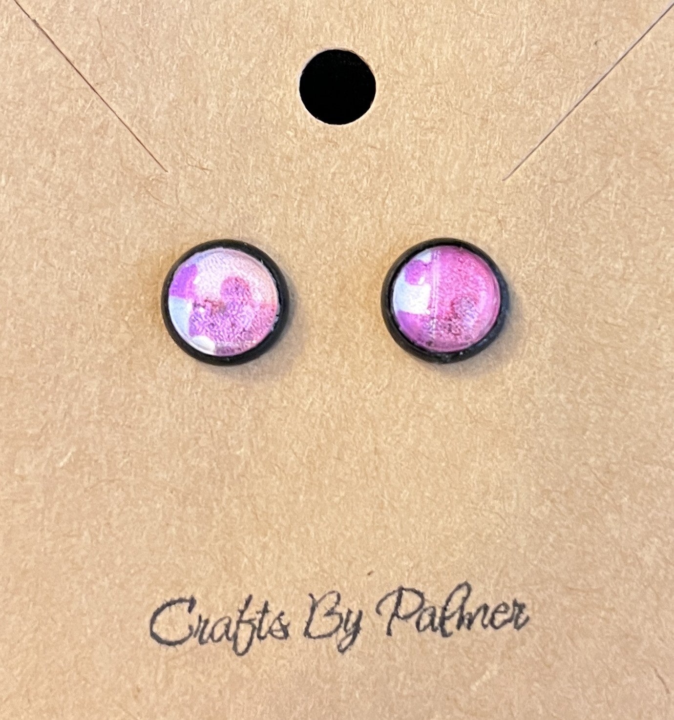 Pink and Purple Puzzle pieces patterned stud earrings - Crafts by Palmer