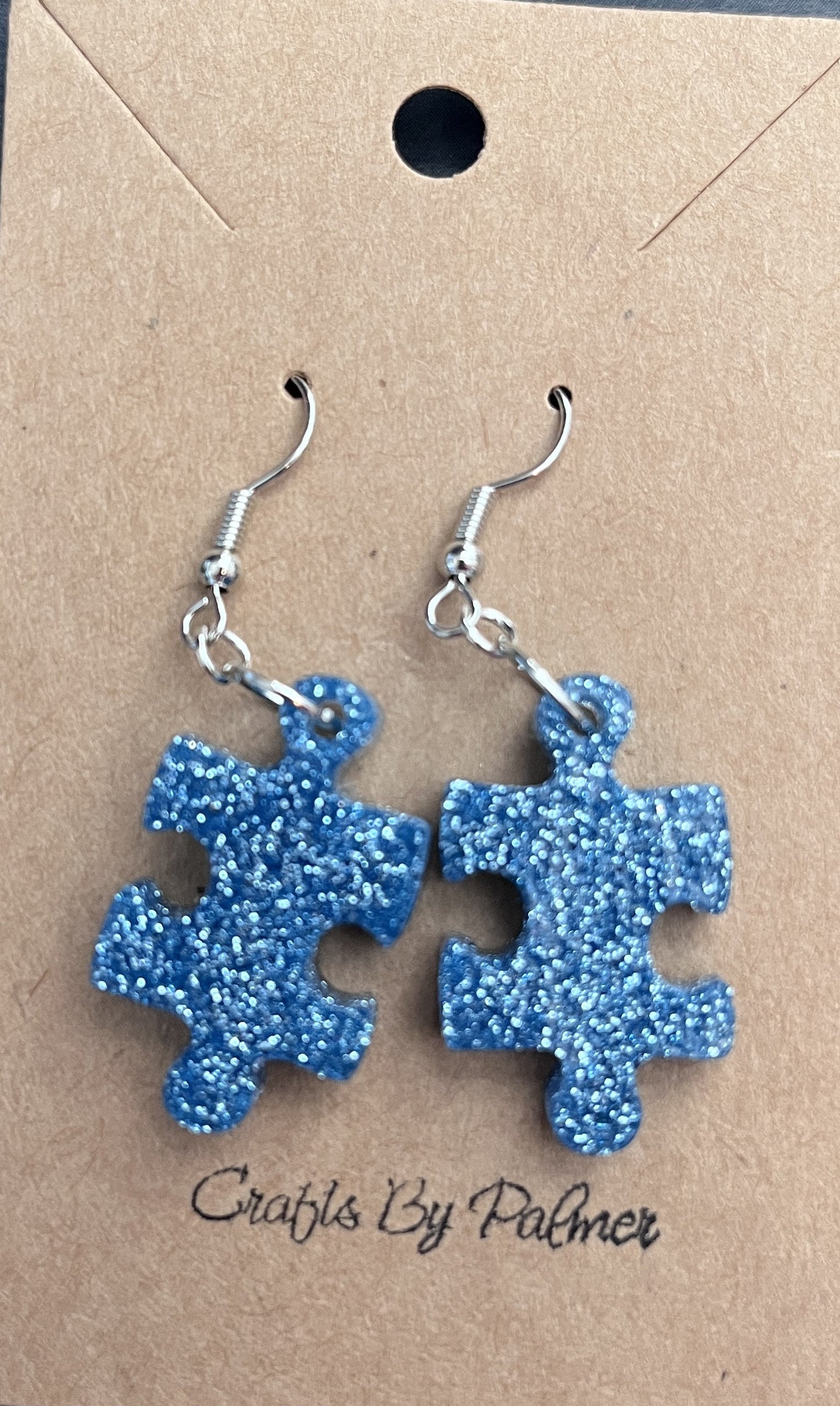 Puzzle Sparkling Blue Resin Earrings - Crafts by Palmer