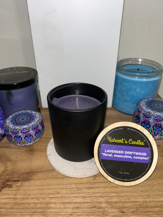 Lavender Driftwood 7oz jar candle - Kuhnert's Candles