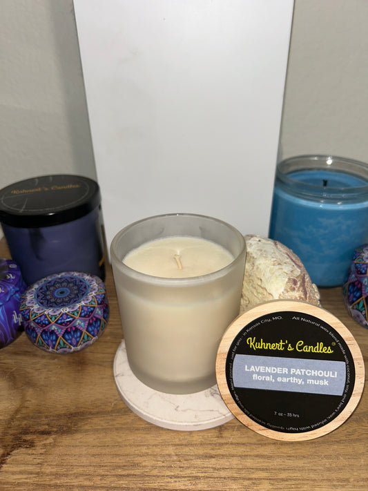 Lavender Patchouli 7oz jar candle - Kuhnert's Candles