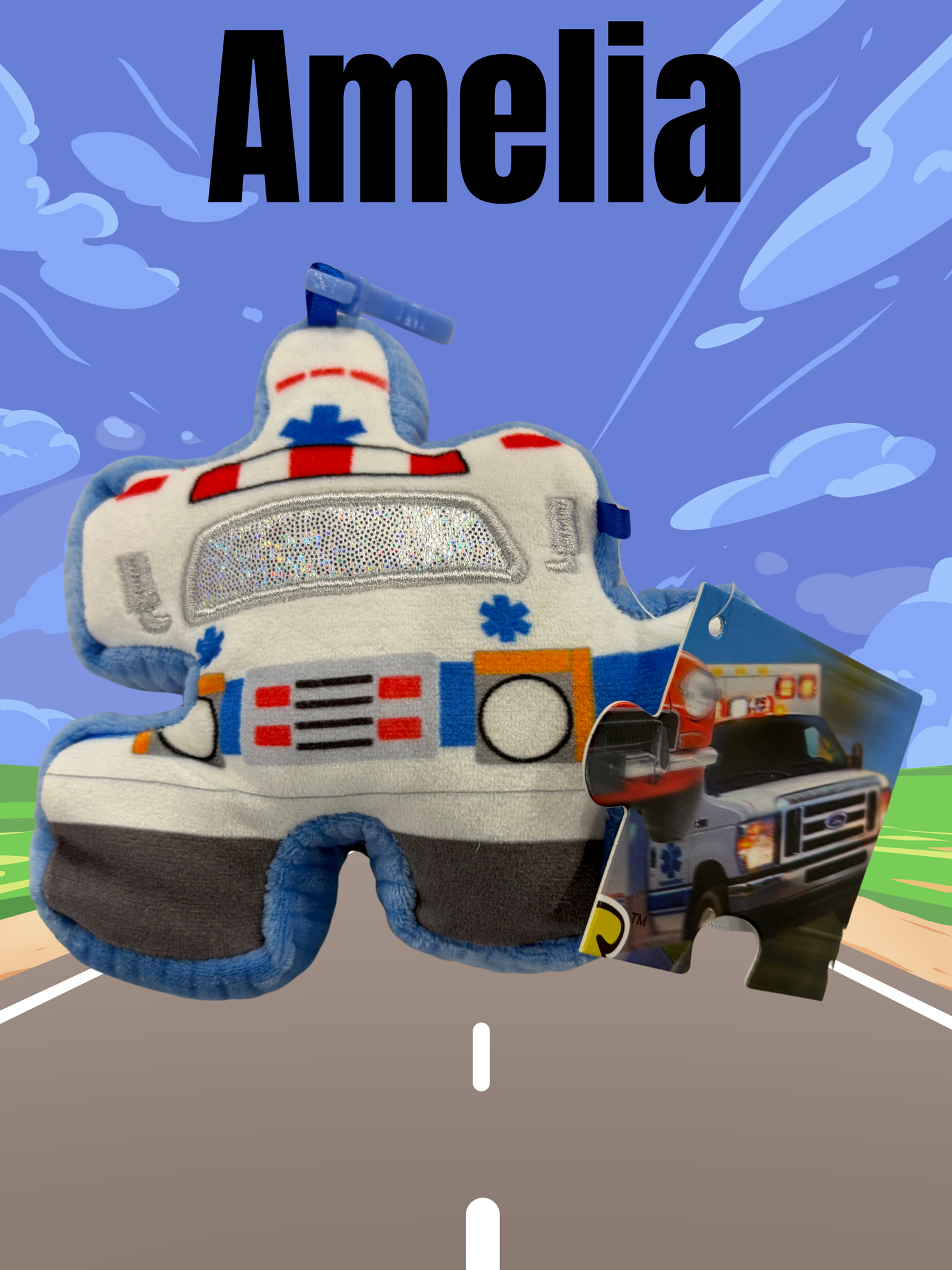 4" Ambulance Pluzzle Plushie Keychain - Vehicle Collection