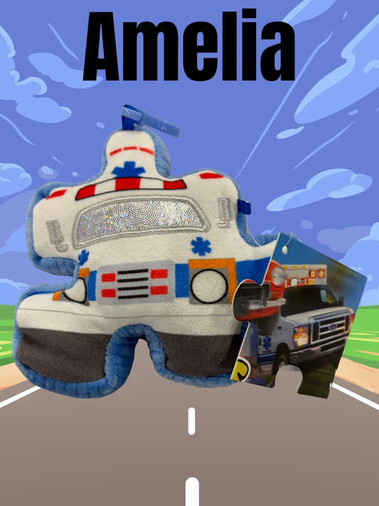 4" Ambulance Pluzzle Plushie Keychain - Vehicle Collection