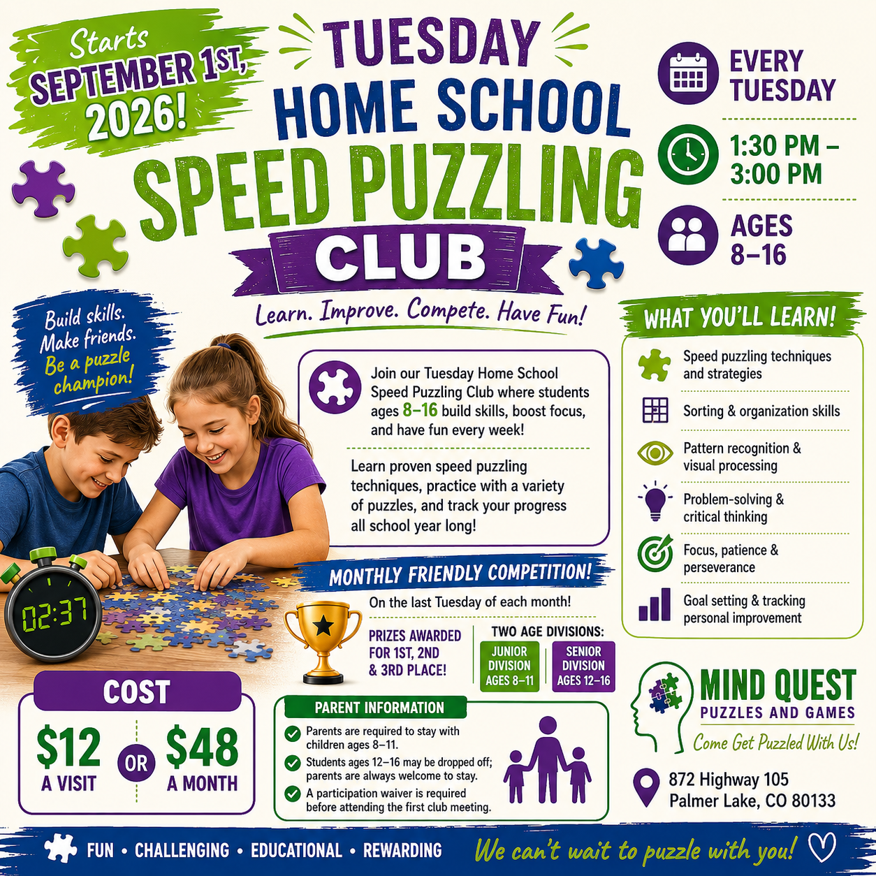 Tuesday Home School Speed Jigsaw Puzzling Club Registration - YOUTH