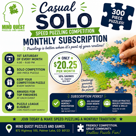 Casual SOLO Speed Puzzling Competition – Monthly Subscription (300 Pieces)