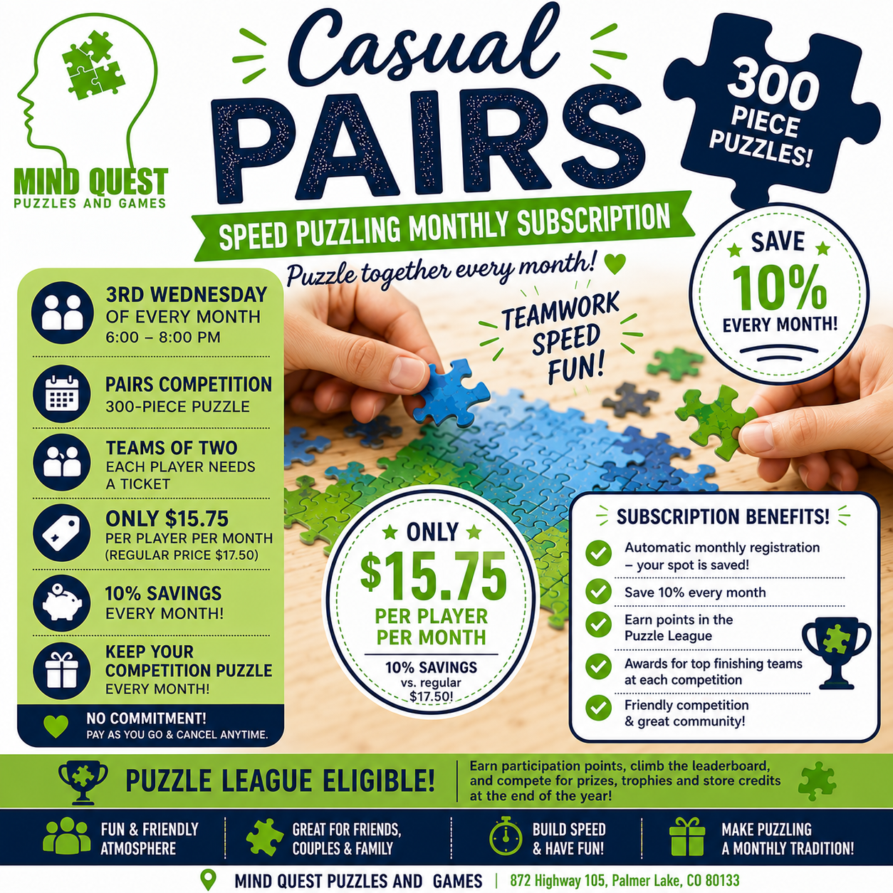 Casual PAIRS Speed Puzzling Competition - Monthly Subscription (300 Pieces)