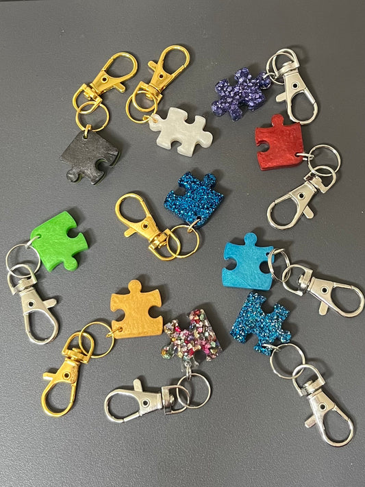 Small 1/2 inch and one - 1 inch Puzzle Piece Resin Keychains - PICK A COLOR