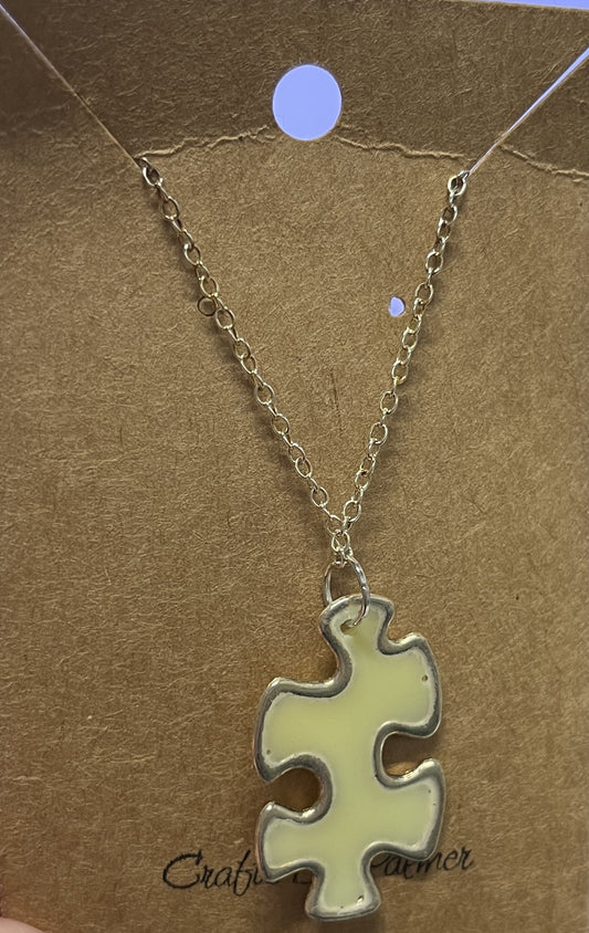 Silver Puzzle Piece Colored Charm Necklace - Crafts by Palmer