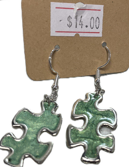 Silver Puzzle Charm Earrings color filled - Crafts by Palmer
