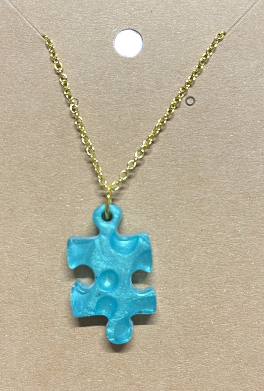 Puzzle Piece Resin Colored Necklace - Crafts by Palmer