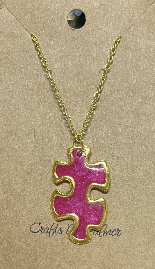 Gold/Dark Gold Puzzle Piece Colored Charm Necklace - Crafts by Palmer