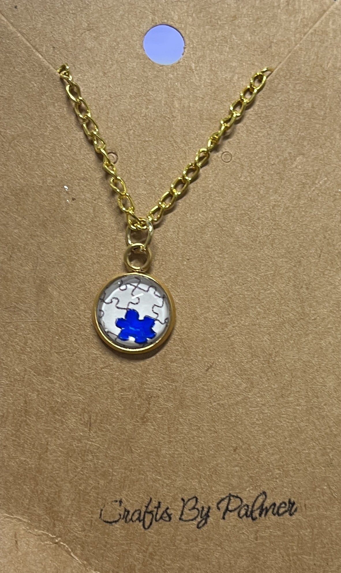 Small Round Bezel Puzzle Pattern Gold or silver Necklace - Crafts by Palmer