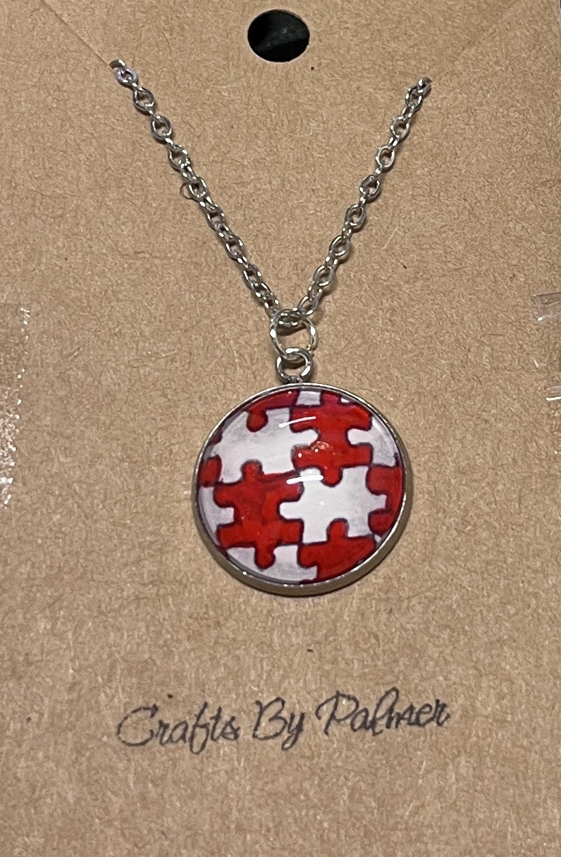 Large Round Bezel Puzzle Pattern Colored Necklace - Crafts by Palmer