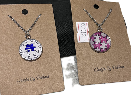Large Round Bezel Puzzle Pattern Colored Necklace - Crafts by Palmer