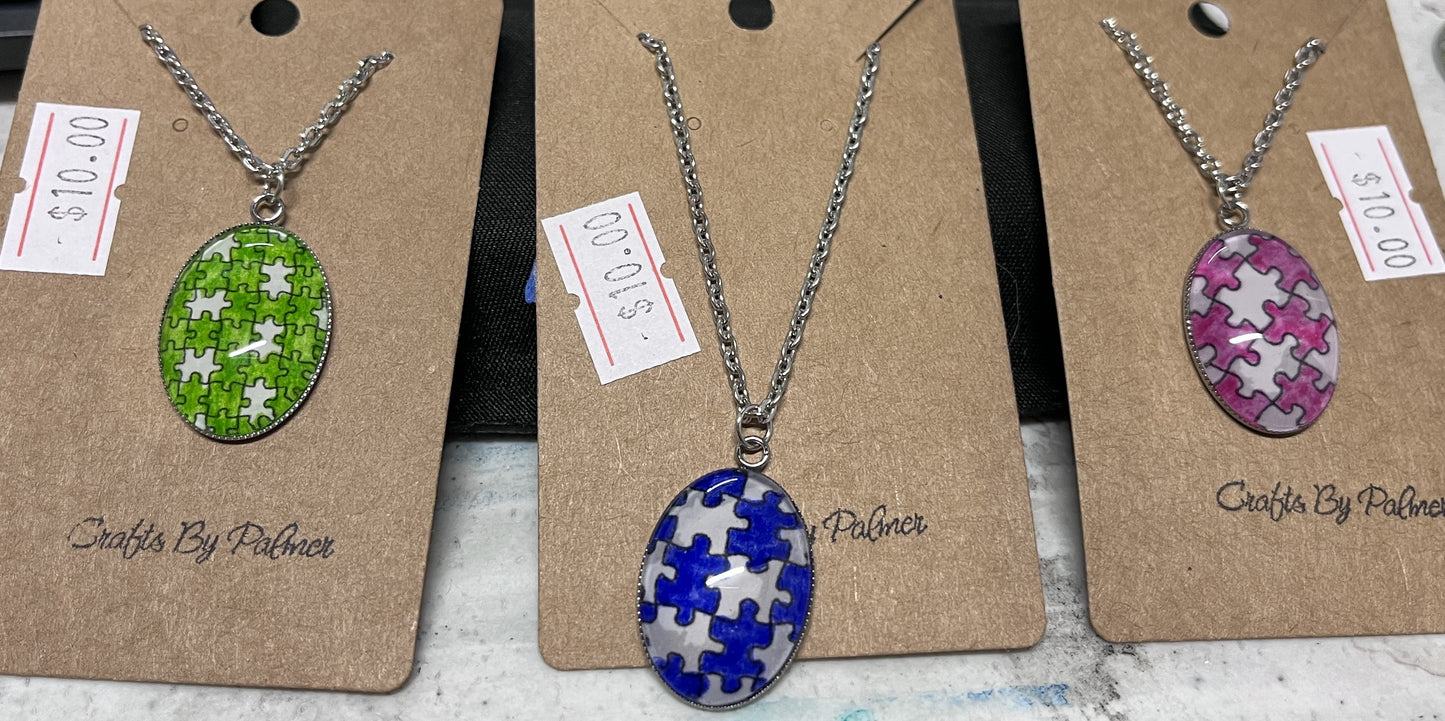 Oval Bezel Puzzle Pattern Colored Necklace - Crafts by Palmer