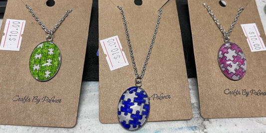 Oval Bezel Puzzle Pattern Colored Necklace - Crafts by Palmer