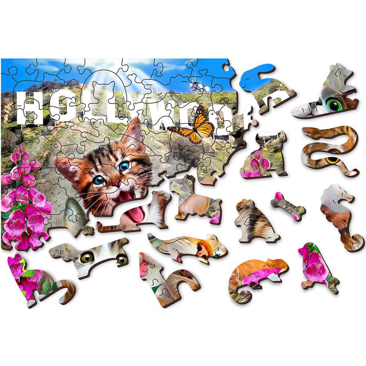 Kittens in Hollywood 75 Piece Wood Jigsaw Puzzle Wooden City