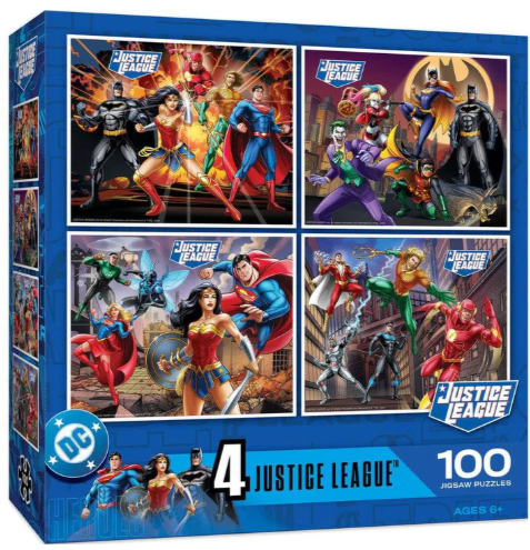 Justice League - 100 Piece Jigsaw Puzzles 4-Pack - Masterpieces