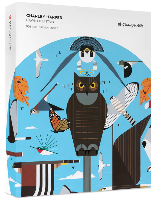 Charley Harper: Hawk Mountain 500-piece Circular Jigsaw Puzzle - Pomegranate