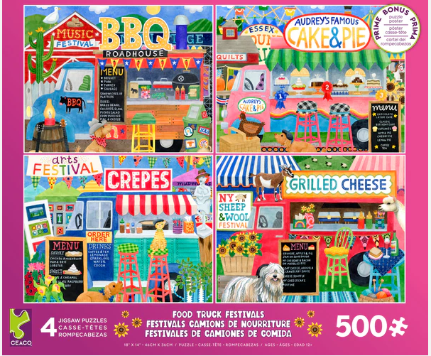 4 in 1 puzzles -Food Trucks 500 piece puzzle assortment - Ceaco