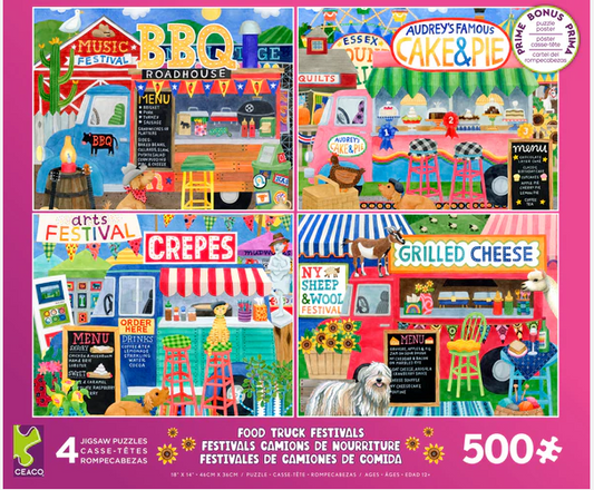 4 in 1 puzzles -Food Trucks 500 piece puzzle assortment - Ceaco