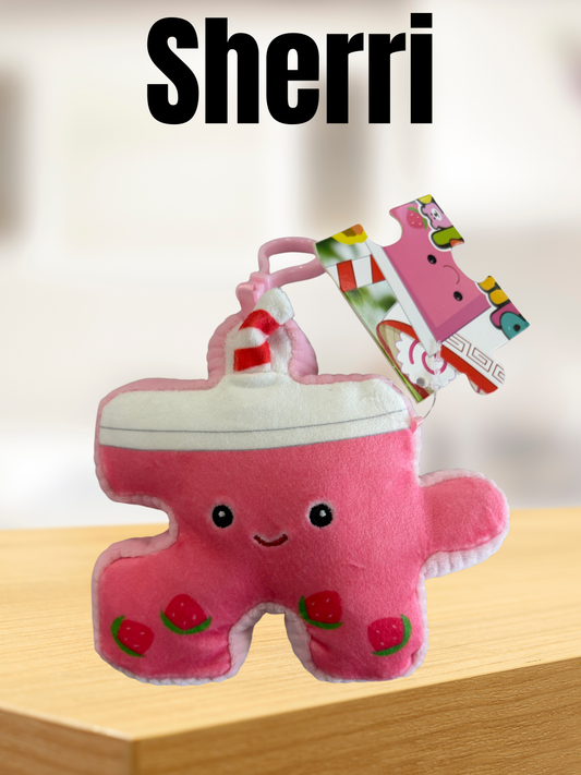 4" Strawberry Milkshake Pluzzle Plushie Keychain - New Foodie Collection