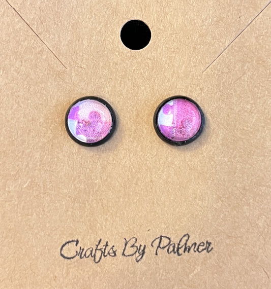 Pink and Purple Puzzle pieces patterned stud earrings - Crafts by Palmer