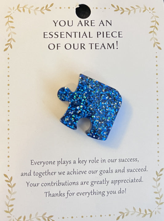 Blue Sparkling Puzzle Piece Resin Pin - Crafts by Palmer