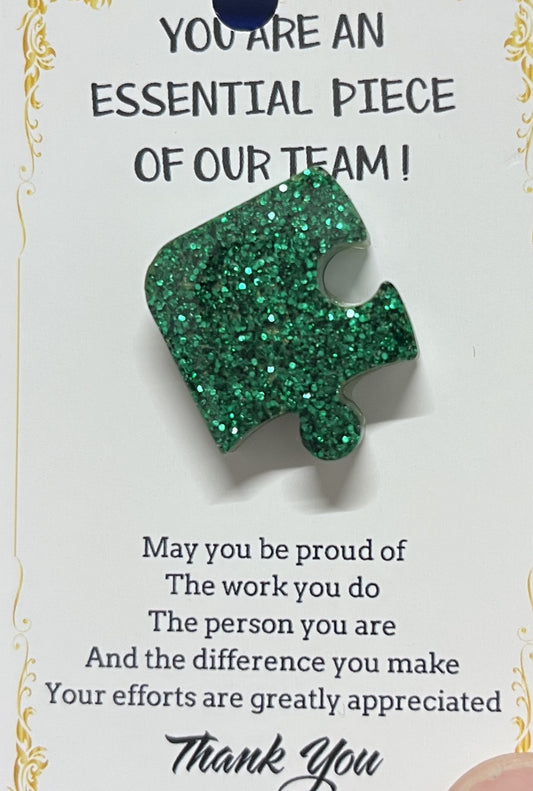 Dark Sparkling Green Puzzle Piece Resin Pin - Crafts by Palmer