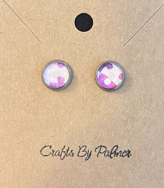 Silver backed pink and purple puzzle pieced patterned stud earrings - Crafts by Palmer