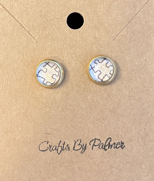 silver backed white puzzle pieced patterned stud earrings - Crafts by Palmer