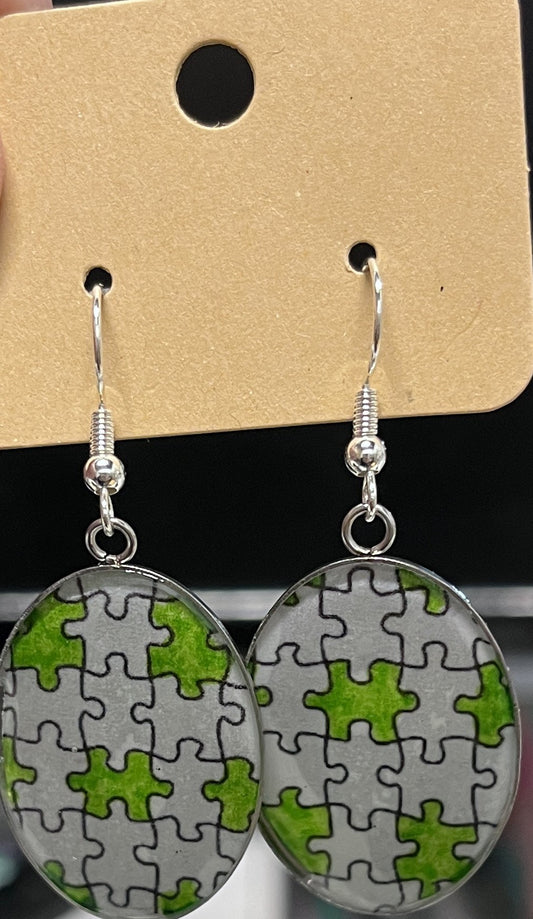 Earrings - Large Oval dangle puzzle pieces - Crafts By Palmer
