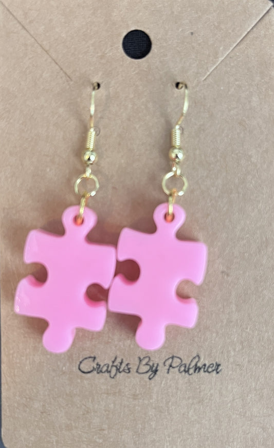 Puzzle Light Pink Resin Earrings - Crafts by Palmer