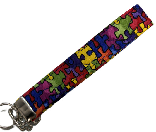 Jigsaw Puzzle Themed wristlet key chain