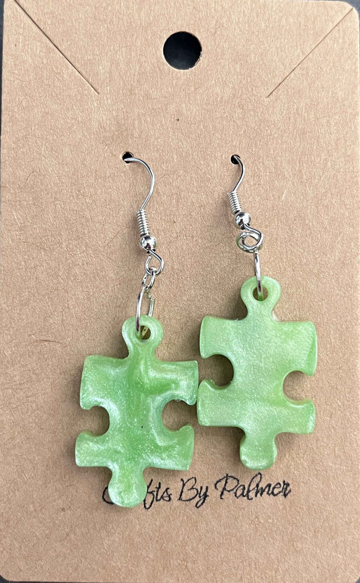 Puzzle Light Green Resin Earrings - Crafts by Palmer