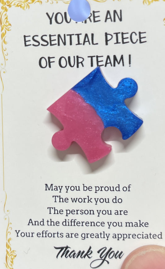 Two-toned Pink and Blue Puzzle Piece Resin Pin - Crafts by Palmer