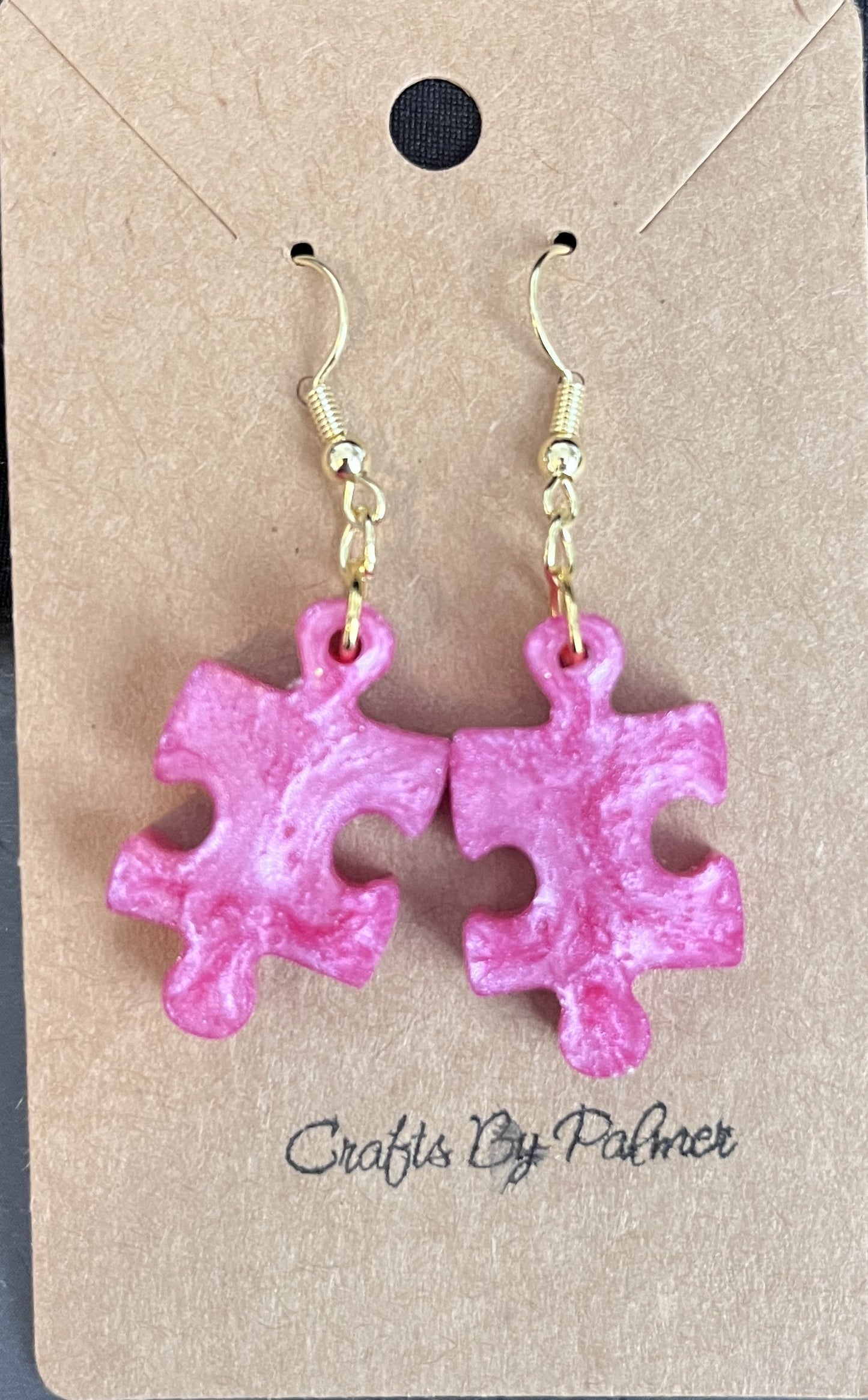 Puzzle Dark Pink Sparkling Resin Earrings - Crafts by Palmer