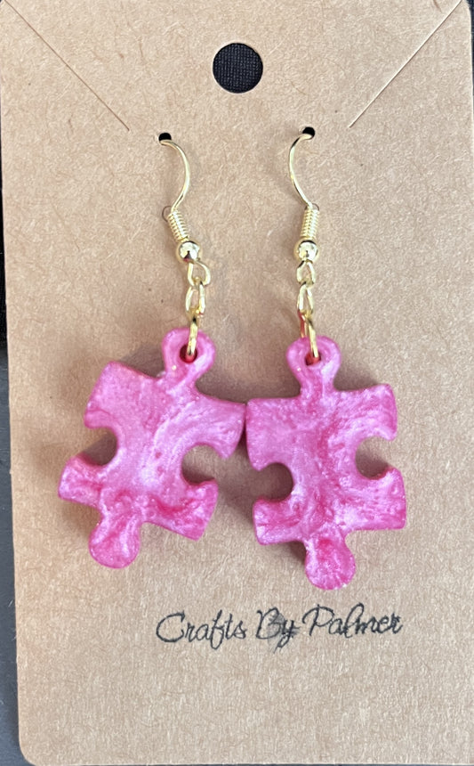 Puzzle Dark Pink Sparkling Resin Earrings - Crafts by Palmer
