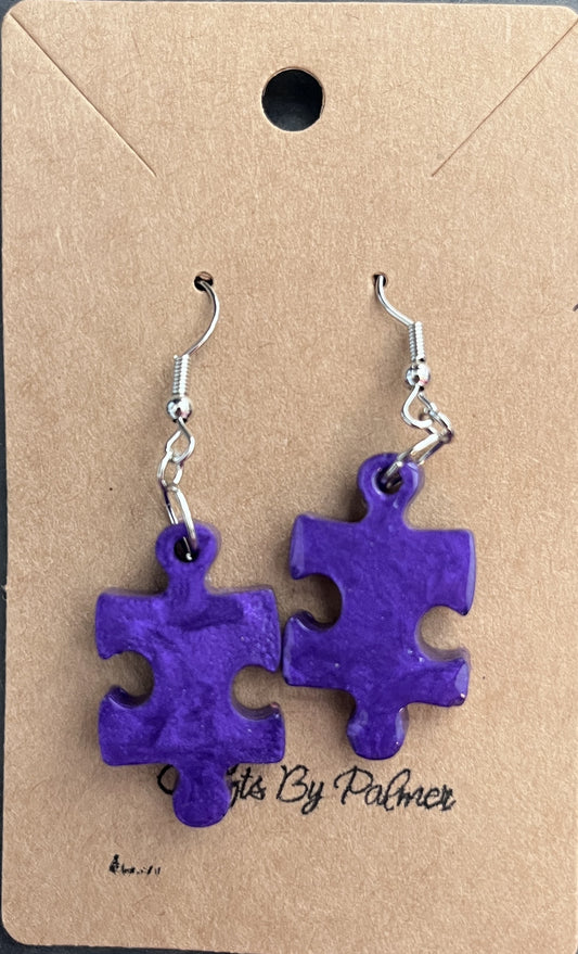 Puzzle Purple Resin Earrings - Crafts by Palmer