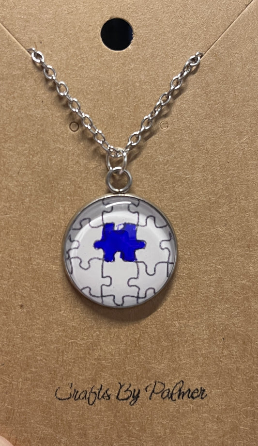 Round Small Bezel Medium Puzzle Pieces Pattern Gold Necklace - Crafts by Palmer