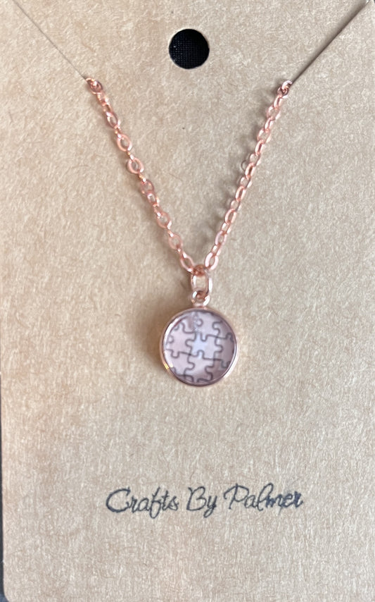 Round Bezel Puzzle Pattern Gold Necklace - Crafts by Palmer