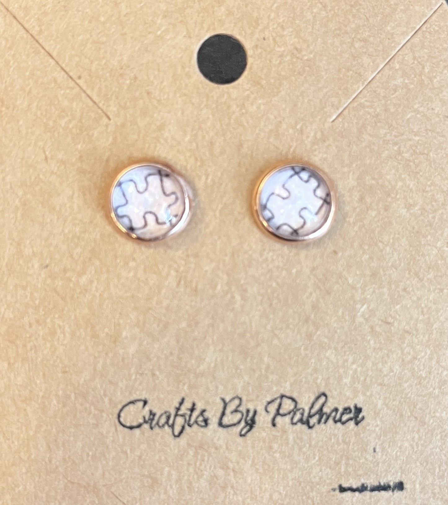 rose gold backed white puzzle pieced patterned stud earrings - Crafts by Palmer