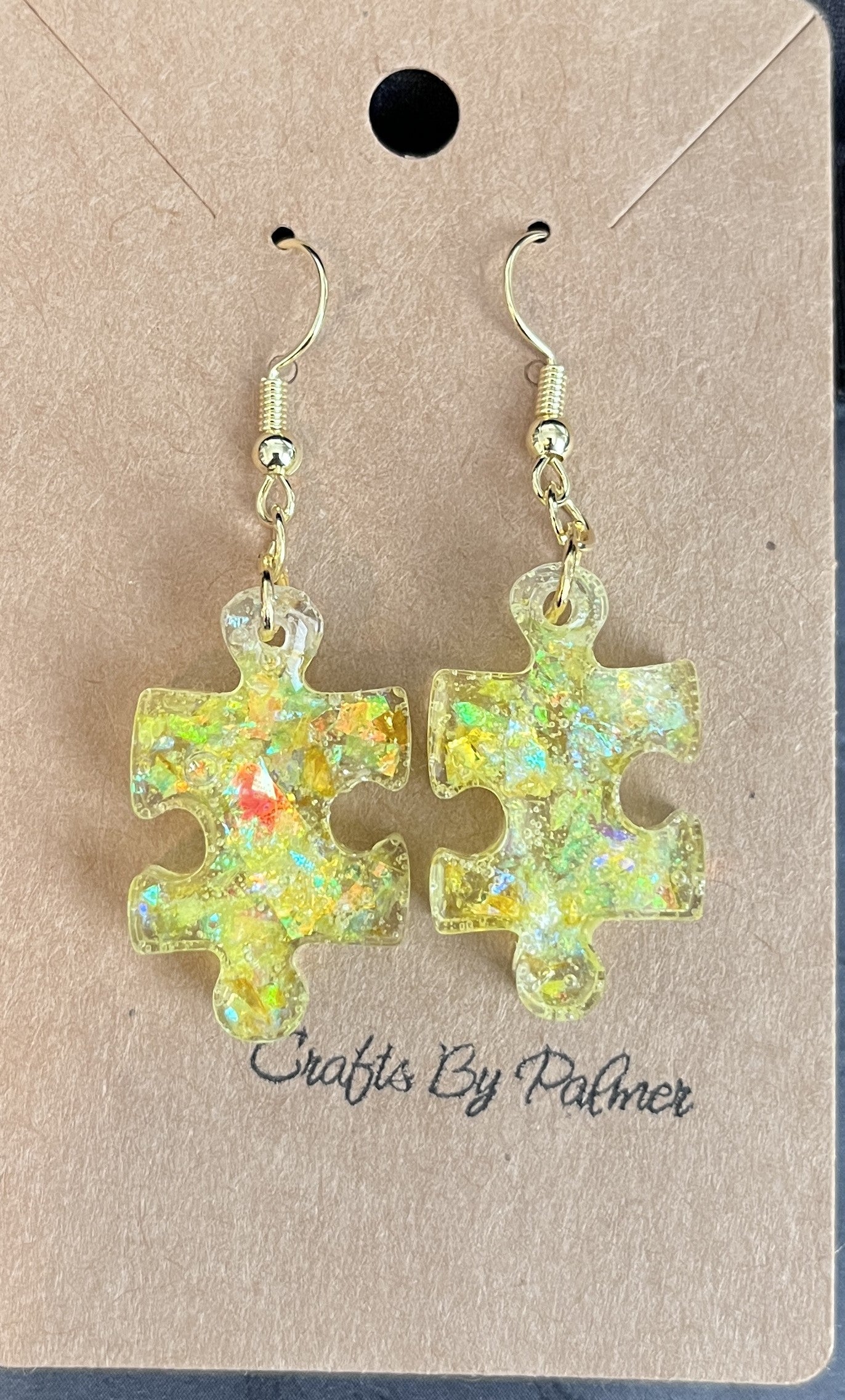 Puzzle Yellow Sparkling Resin Earrings - Crafts by Palmer