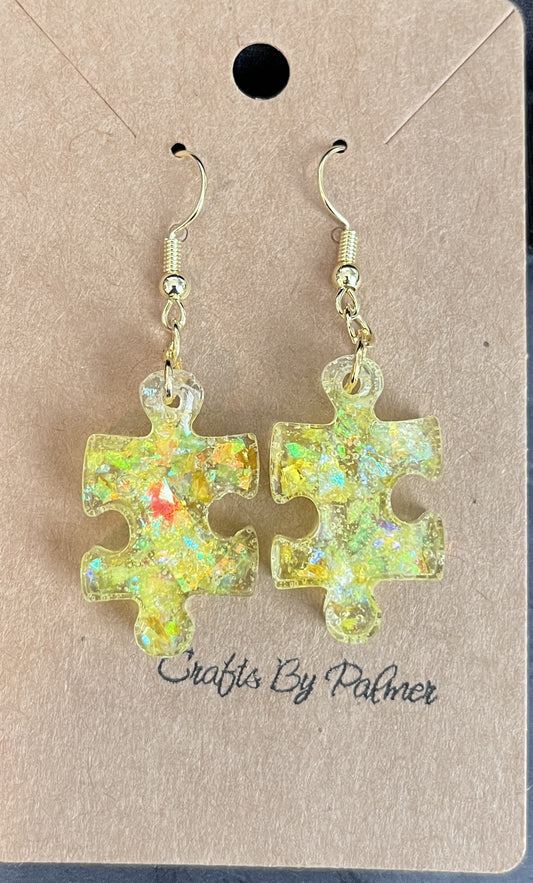 Puzzle Yellow Sparkling Resin Earrings - Crafts by Palmer